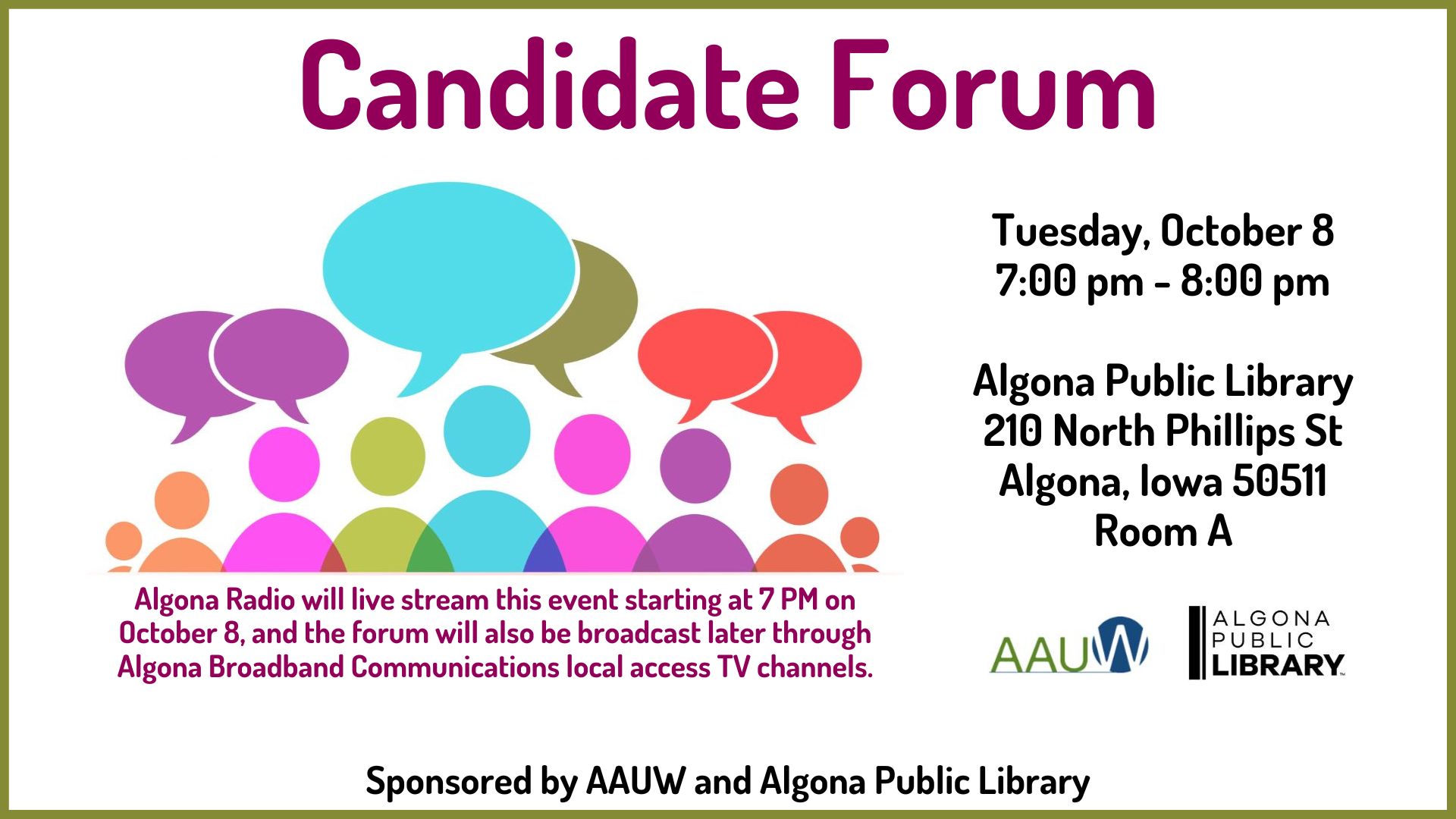 Candidate Forum on October 8.